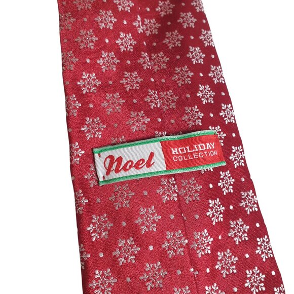 Vintage Noel Holiday Collection Red Snowflake Silver Thread Polka Dot Necktie - Picture 4 of 5